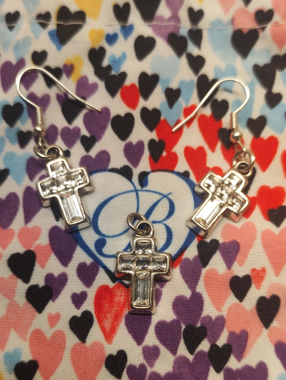 Brighton Purity Crystal Cross Set Dangle Earrings And Pendant/Charm Clear Quartz